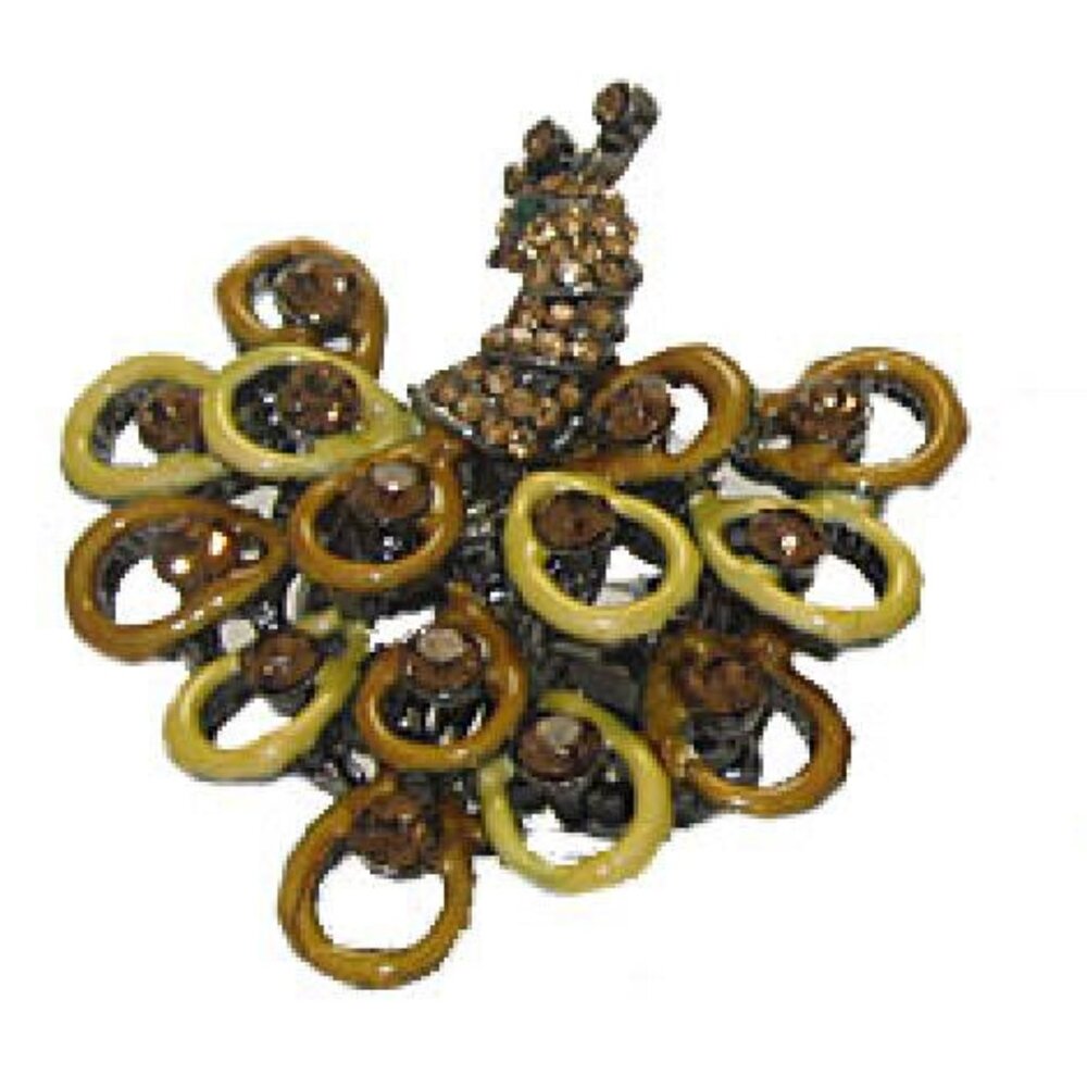 Antique Enamel Crystal Peacock Stretch Ring fits all good quality NEW
